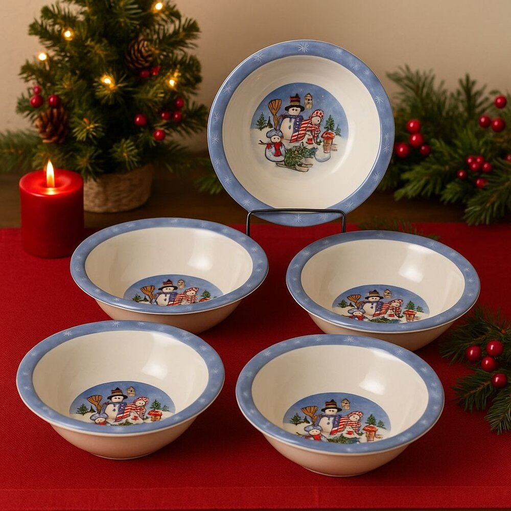 Snowman Holiday Cereal/Soup Bowl Set Festive Winter Decor Christmas Feative
